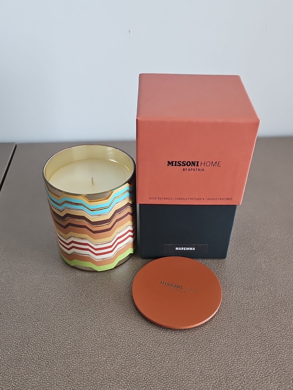 Missoni Multicolor Zigzag Striped Candle with Orange Lid